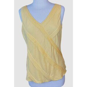 Adrianna Papell Yellow Sleeveless V-Neck Top Linen Rayon Diagonal Pintucks Sz 12